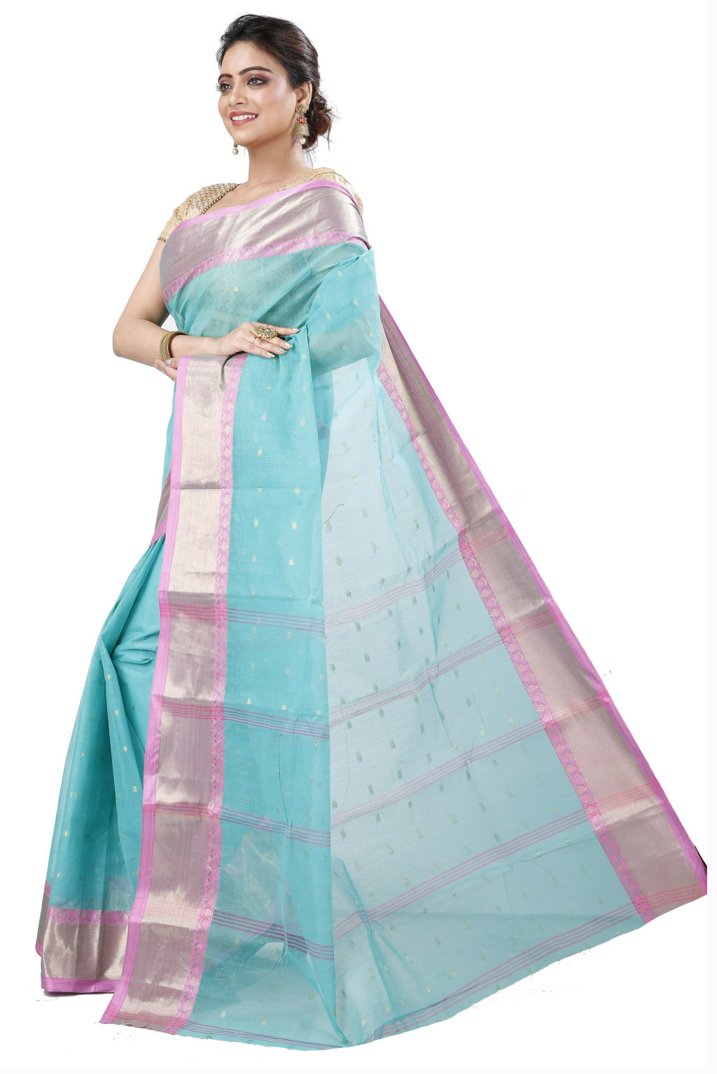 See Green Pure Cotton JoriPar Tant Saree (5176)